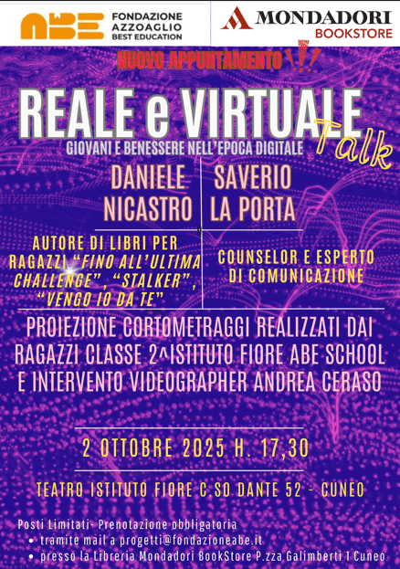 Reale e Virtuale Talk – Giovani e Benessere nell’epoca digitale. Nuovo Appuntamento Reale e Virtuale Talk – Giovani e Benessere nell’epoca digitale. Nuovo Appuntamento