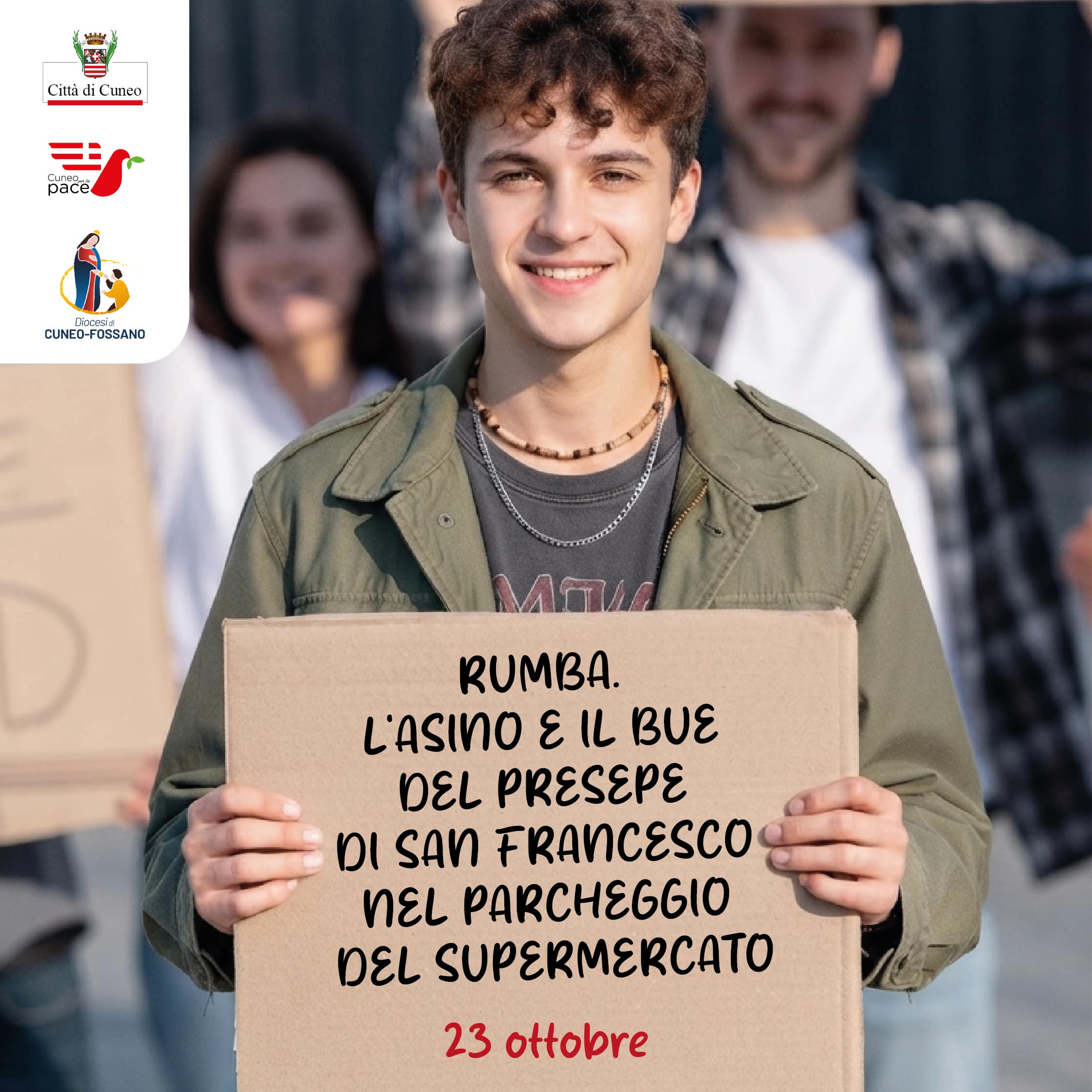 RUMBA. L&rsquo;ASINO E IL BUE DEL PRESEPE DI SAN FRANCESCO NEL PARCHEGGIO DEL SUPERMERCATO